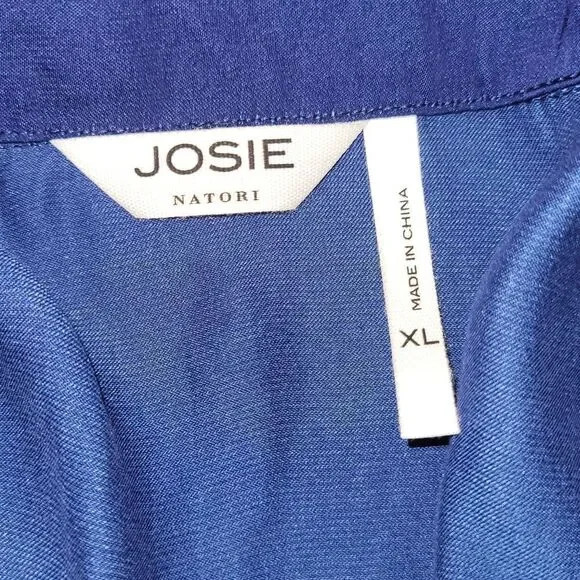 NWT Josie Natori Bardot Satin Short Pajama Set in Midnight Navy